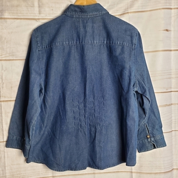Marisa Christina Vintage 90's Denim Button Down 3/4 Sleeve Blouse Size Large - Picture 6 of 9